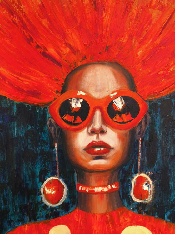 Pop Art Painting "Amanita Mushroom Girl" (50x70 cm), Canvas, Blue (photo 11 of 12)