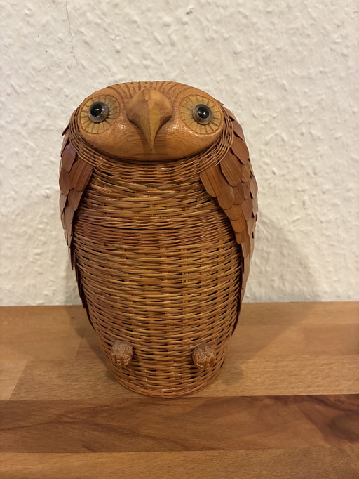 Owls made from rattan and wood