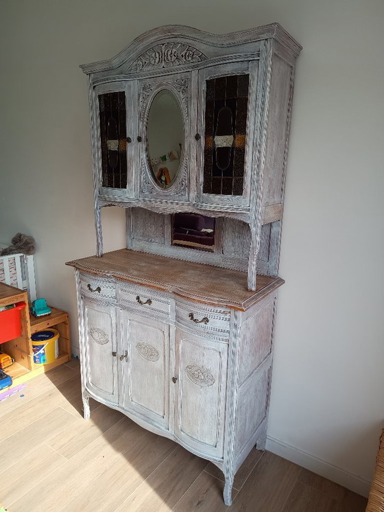 Image 1 of Antique sideboard with leaded glass and mirror