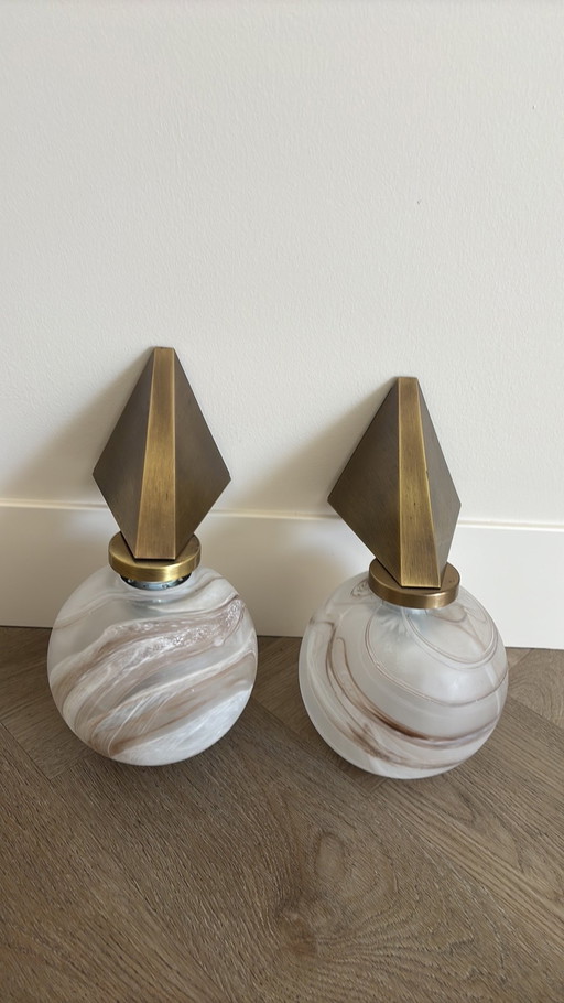 Wall lamps brass glass vintage