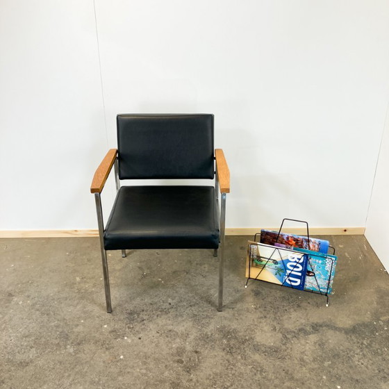 Image 1 of Poltrona di Fröscher KG, acciaio inossidabile, rovere e similpelle, anni '70