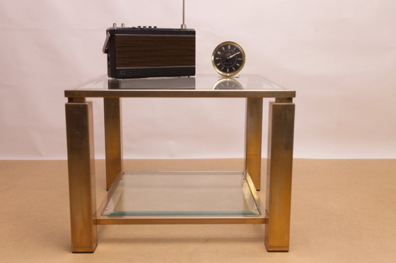 Image 1 of Quadratischer Beistelltisch aus 23-karätig vergoldetem Glas von Belgochrom mit zwei Ebenen