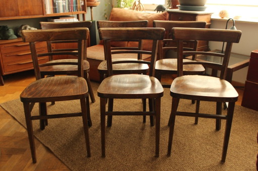 Ensemble de 6 Chaises de Bistrot Vintage en Bois – Belle Patine – eetkamerstoelen, Wood