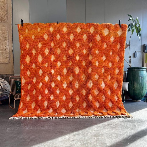 Orange Moroccan wool rug 250x250 cm – Handmade geometric rug – Contemporary Berber carpet – Custom wool area rug – Moroccan Beni