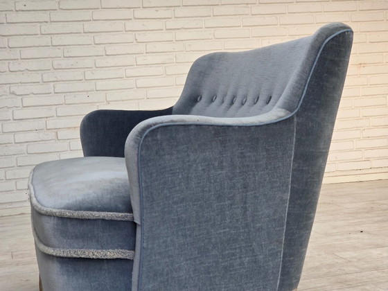 1970s, Danish 2-seater sofa, furniture velour, beech wood., 2 seaters, Velvet, Blue (photo 6 of 21)