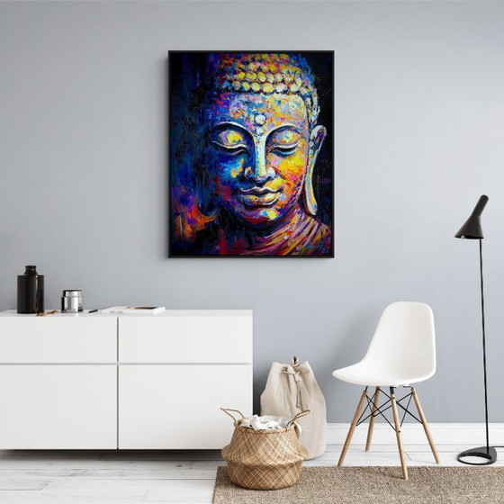 Image 1 of Unique hand-painted Buddha painting "Peace Within" – Seksak Jaichumchen – 80 × 100 cm