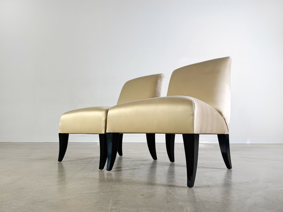 Image 1 of Set di 2 poltrone di design Thörmer in seta, sedie di lusso in stile antico