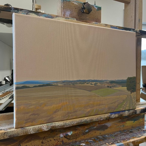 Image 1 of Dipinto unico, Campi di luglio, pezzo unico dipinto a mano, 45 x 30 cm, pittura acrilica su tela