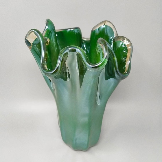 Image 1 of 1970s Exquisite "Fazzoletto" Murano Glass Vase by Dogi. Made in Italy