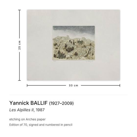 Image 1 of Yannick BALLIF Les Alpilles II Gesigneerde ets 1987