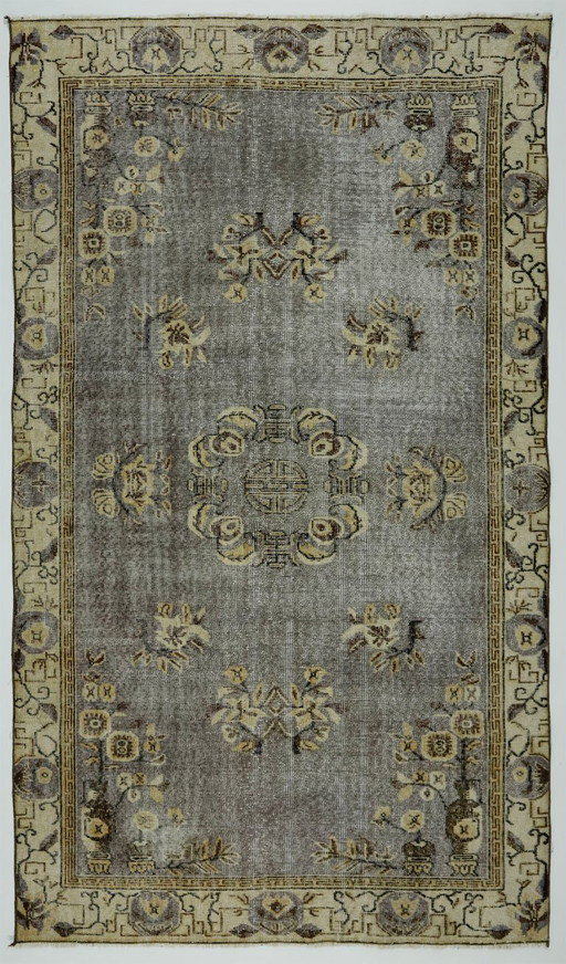Tappeto turco vintage Oushak 250 × 150 cm – Grigio, in lana, tessuto a mano – vloerkleden en tapijten, Wool