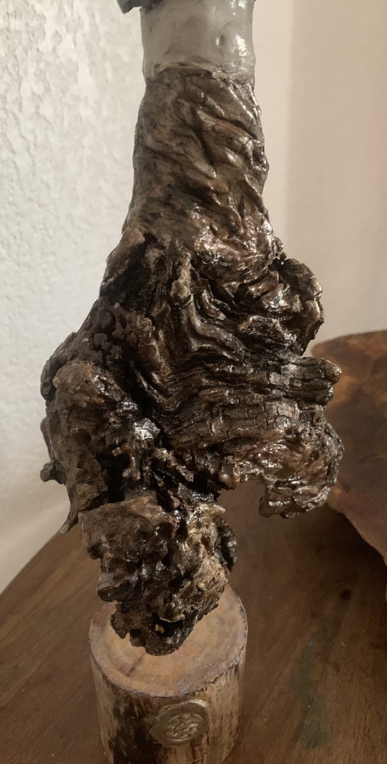 Image 1 of Gemaakt door een vrouw, met behulp van aarde en drijfhout.