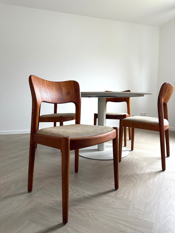 Image 1 of Vintage . 4er-Set Niels Koefoed Stühle . Hornslet . Dänemark. 60er Jahre . Esszimmerstühle Teakholz . original Bezug