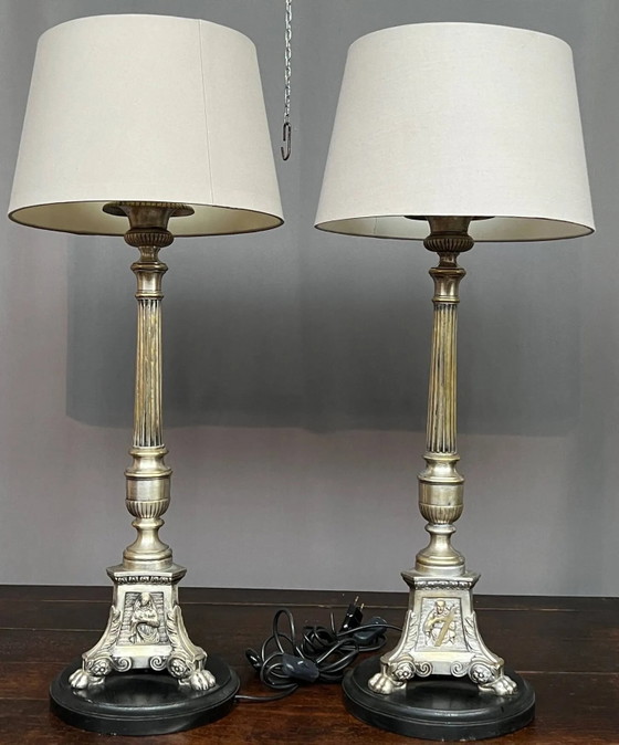 Pair of lamps. Solid silver-plated bronze. – Table lamps (photo 5 of 6)