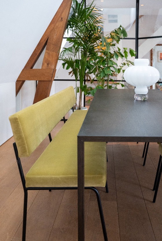 Image 1 of Fest Monday dining set: 3 chairs + bench (Royal Pistachio / black frame / armrest)