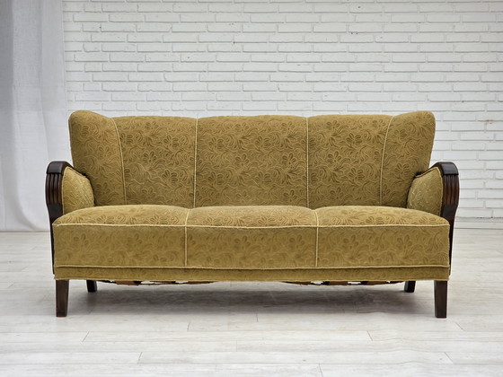 Image 1 of Sofá danés de tres plazas, años 60, en su estado original, tapizado en lana y algodón.