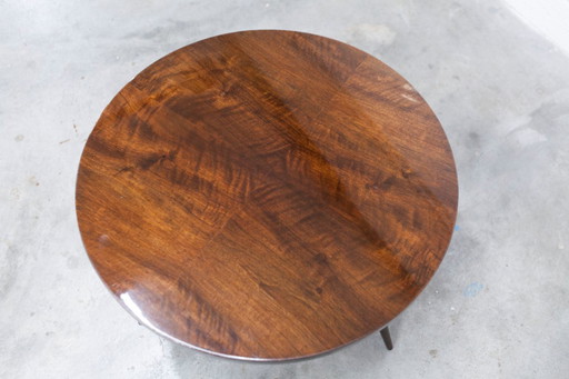Tripod coffee table, 1960s, varnished mahogany