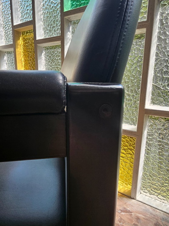 Image 1 of Ensemble de 6 (+2) chaises design Bulo – Cuir noir et bois – Années 1980