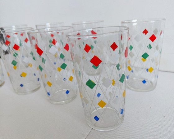 Set of 8 Vintage 'Harlequin'/Diamond Ferrero Nutella Glasses, Fidenza Vetraria – Ferrero - Nutella (photo 6 of 10)