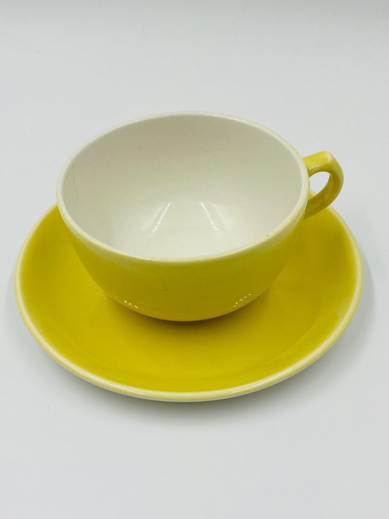 Image 1 of Set di 8 tazze e piattini vintage Boch Frères, gialli