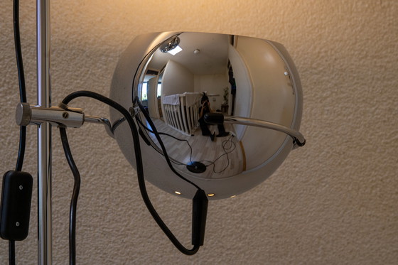 Image 1 of Lampadaire Vintage Chrome Eyeball probablement par GEPO, Lampe Rétro Space Age restaurée