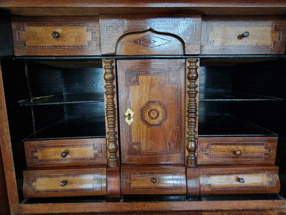 Antique Mahogany Secretaire with Inlay, Cabinets, Wood, Brass, Brown (photo 5 of 5)