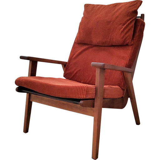 Poltrona Lotus vintage in legno e velluto arancione di Rob Parry per Gelderland, Paesi Bassi, 1960