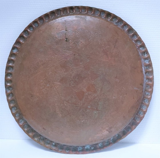 Image 1 of Marokkaanse koperen schaal, jaren 30, diameter 48 cm