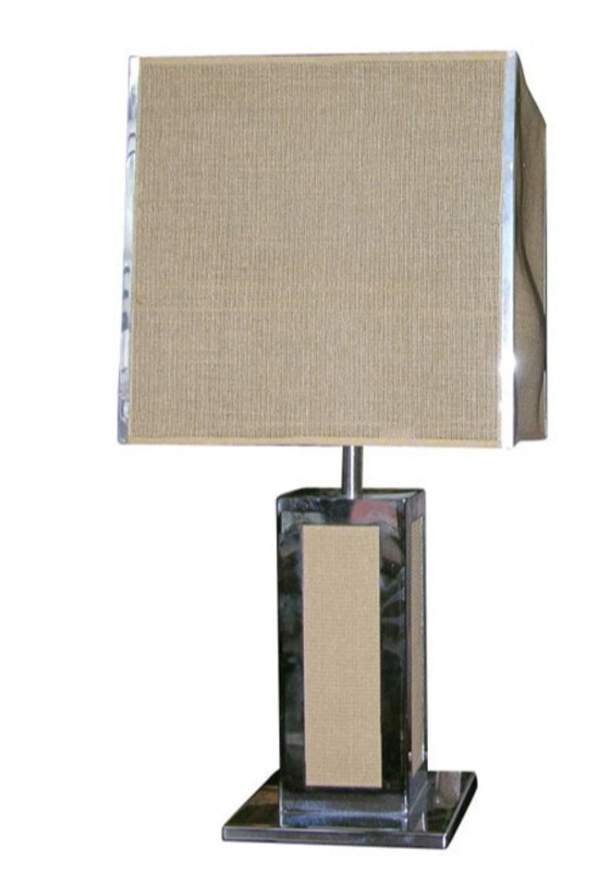 Image 1 of Lampada da tavolo in cromo e canna degli anni '70