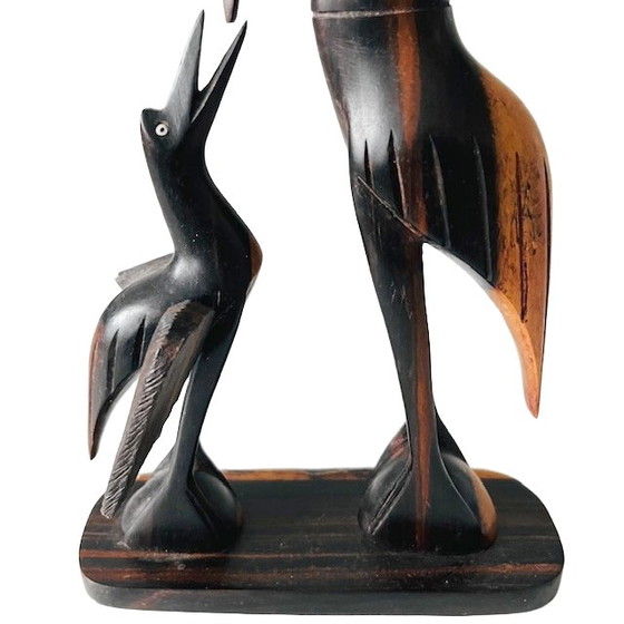 Image 1 of Vintage houtsnijwerk beeldje kraanvogel teak 1960's