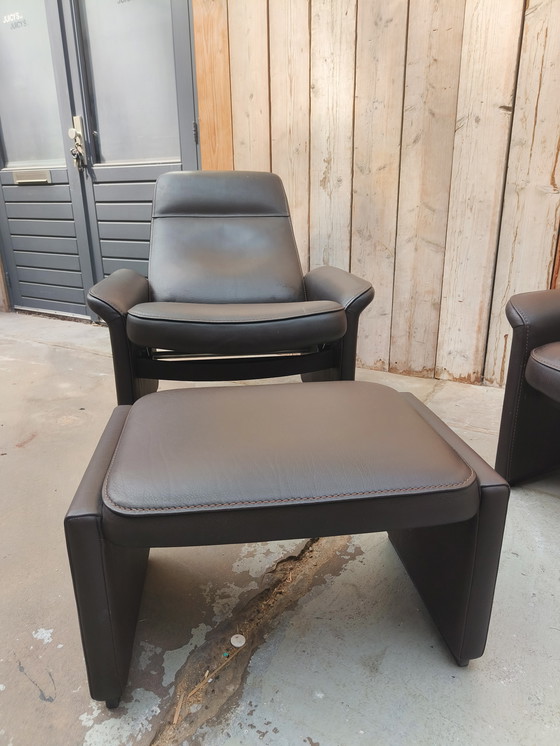 Image 1 of 2 Vintage desede De Sede Svizzera collo pelle ds50 DS 50 poltrone e hocker marrone scuro