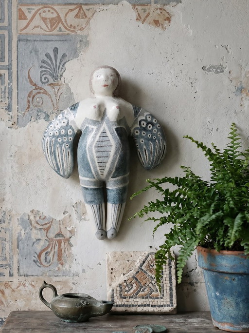 Vintage gestileerde keramische wandsculptuur van een zeemeermin