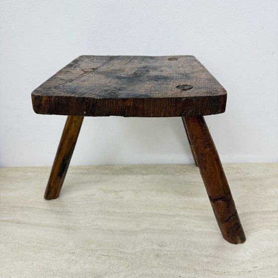 Image 1 of Vintage Brutalist Solid Wooden Stool Side Table