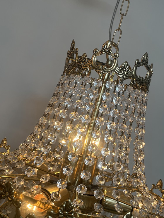 Image 1 of Xl chandelier crystal pendants bronze frame vintage