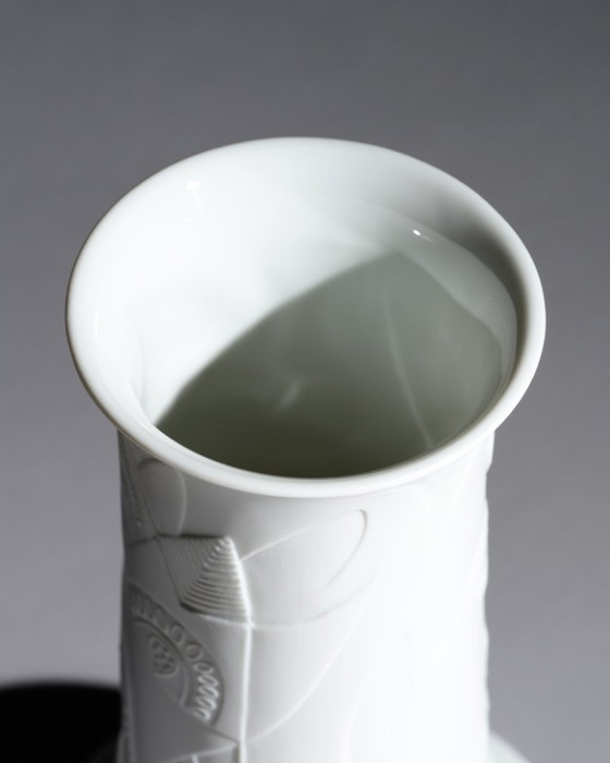 Image 1 of Cuno Fischer Grote vaas Hutschenreuther Bisque Porselein Op Art Reliëf H32cm MCM