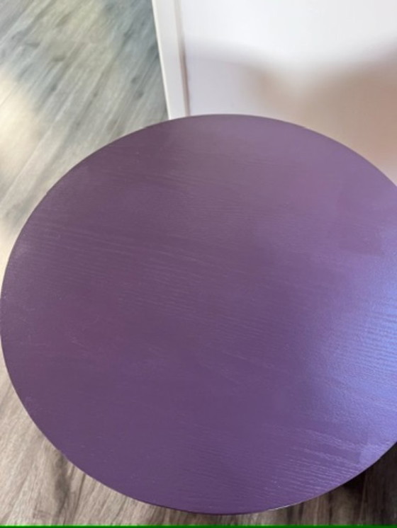 Image 1 of Unique upcycled design side table – Japandi with a funky twist, purple & butter yellow