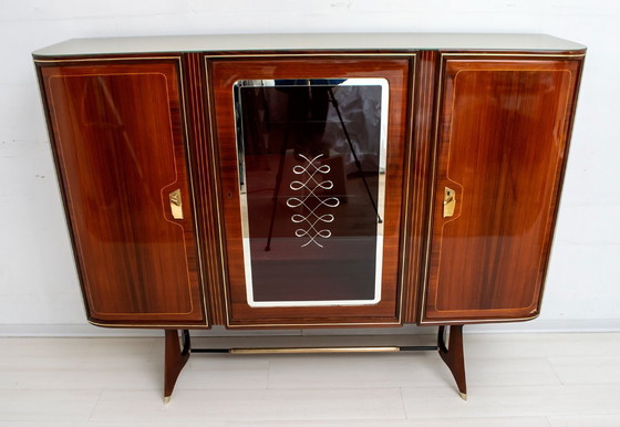 Image 1 of Cabinet de bar en acajou et laiton attribué à Gio Ponti, Italie du milieu du siècle, années 1950