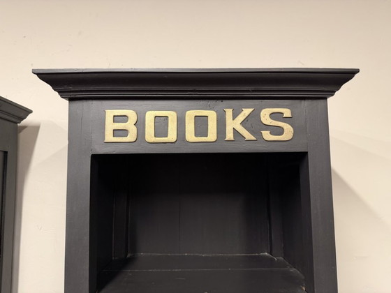 Classic English Teak Books Bookcase Black, Wood, Brass (photo 12 of 15)