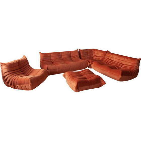 Image 1 of Ensemble salon vintage Togo en velours orange par Michel Ducaroy pour Ligne Roset, France 1973