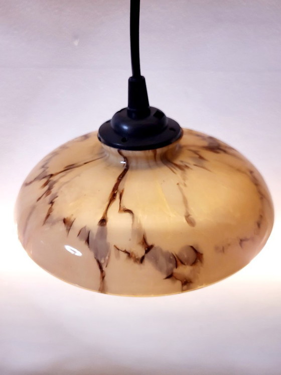 Image 1 of Uran- oder annagrüne Glaspendelleuchte, seltenes Modell, Scailmont, Art déco