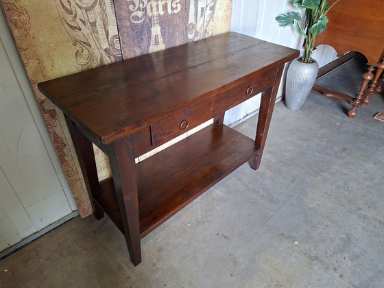 Image 1 of Koloniaal teakhouten sidetable, wandtafel console afm: 110x45cm en 80cm hoog.
