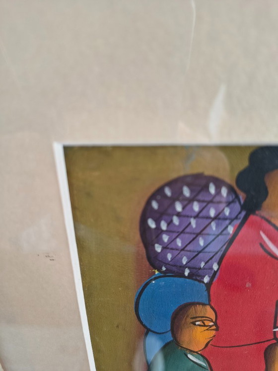 Image 1 of Pintura haitiana - Década de 1960 - Escena de mercado - Firmada