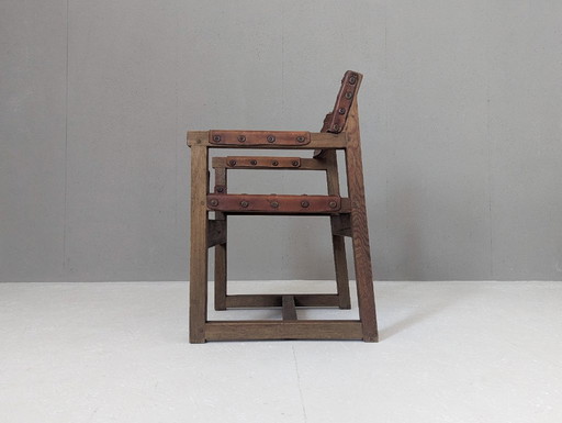 Spaanse Brutalistische Leren Fauteuil van Biosca, 1950