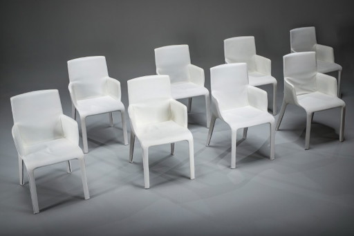 Gio Esszimmerstühle aus ecrufarbenem Leder von Walter Knoll, Deutschland, 2000er Jahre, 8er-Set