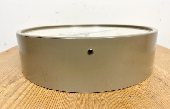 Image 1 of Grey Industrial Factory Wall Clock from Pragotron, 1960s