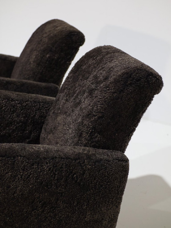 2 Danish 1940s Vintage Art Deco Armchairs, Sheep Wool (photo 7 of 13)