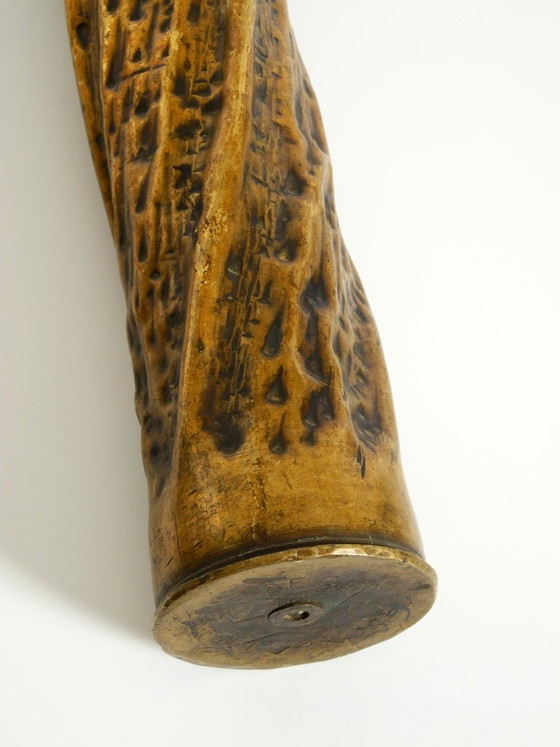 Image 1 of Unique large brass vase in a Brutalist design, handcrafted in December 1975