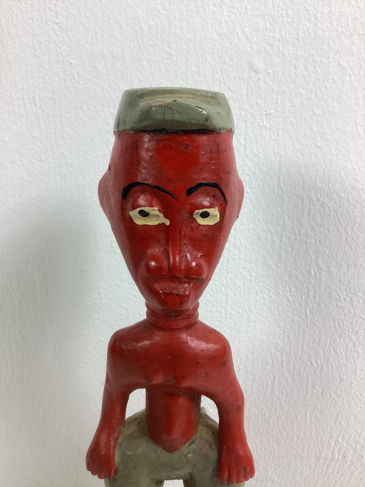 Estatua africana de madera coloreada, arte naif Baule, Costa de Marfil