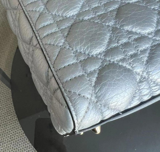 Image 1 of *FLAP OPEN* DIOR LADY MEDIUM - GRAINED CALFSKIN METALLIC SILVER GOLDEN HARDWARE
