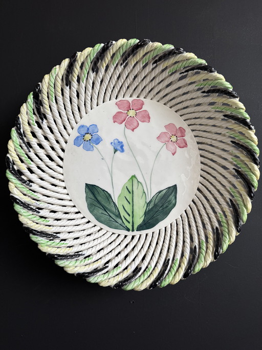 Geflochtener Keramik-Obstkorb aus den 1950er Jahren